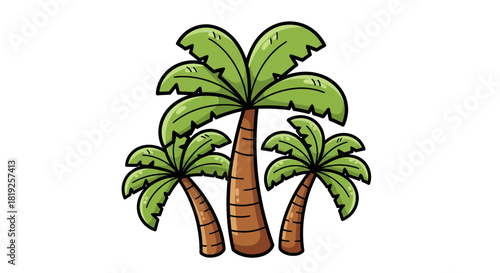Stylized vector graphic illustration of a trio of whimsical palm trees against white