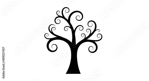 Stylized tree silhouette with elegant swirling branches and minimal design elements