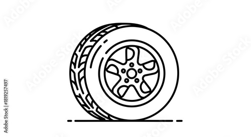 Stylized wheel vector, minimalistic automotive part illustration for commercial design projects