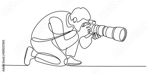 Continuous line drawing of a photographer capturing a moment