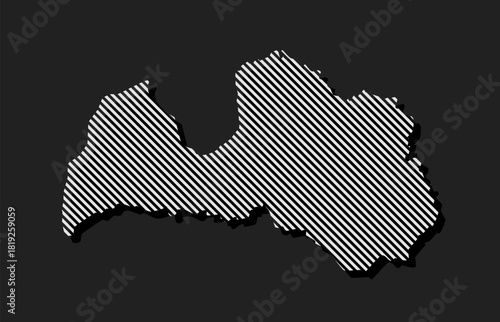 Abstract vector map of Latvia, parallel grey lines