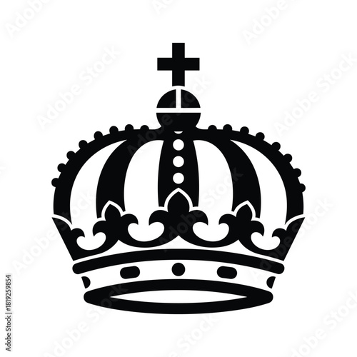 Black silhouette of a royal crown with a cross on top king queen