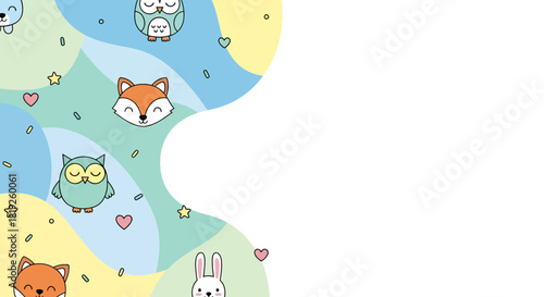 Delicate pastel background with adorable cartoon animals for children related designs
