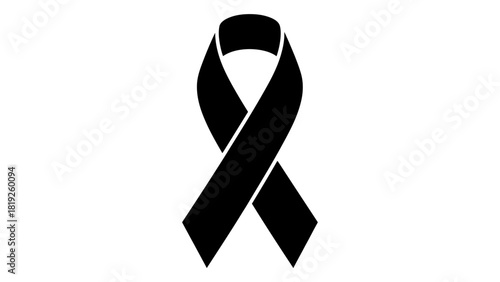 Black awareness ribbon symbol of support, remembrance, and solidarity for various causes, isolated on white background