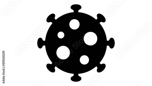Black silhouette of a virus or bacteria cell, representing disease, infection, or a pandemic, isolated on white backgrou
