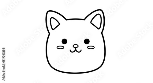 Delightful minimalist line art of a kawaii cat with a charmingly simple expression for diverse