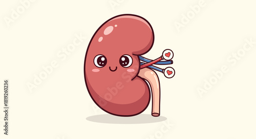 Delightful kidney character illustration with cute face for educational resources and health