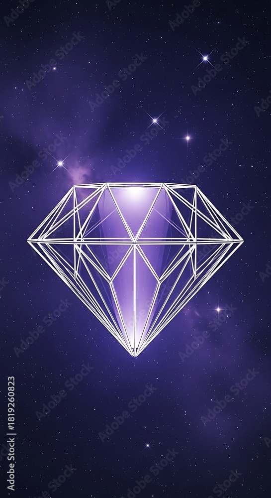 Naklejka premium Luminous crystal structure against a backdrop of cosmic stardust clouds