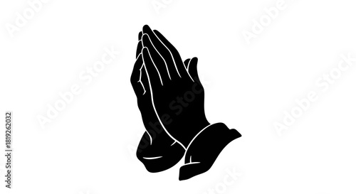 Silhouette depiction of hands clasped together in prayer representing hope faith