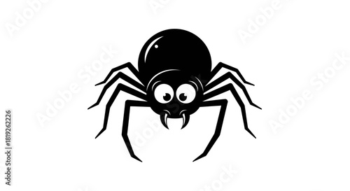 Stylized arachnid illustration featuring oversized eyes and exaggerated fangs for a whimsical visual