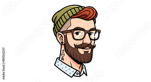 Stylish Bearded Man Illustration with Beanie and Glasses vector illustration modern design style