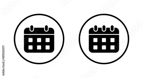 Calendar icon in circular outline. Schedule and date planner symbol