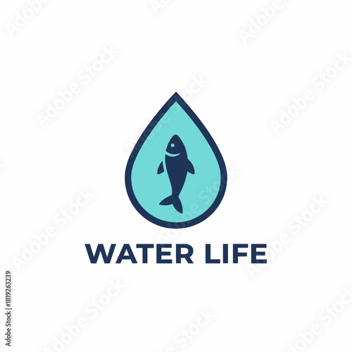 Fish in Water Drop Aqua Logo