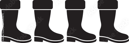 Four identical black waterproof boots with fur lining are showcased against a transparent backdrop