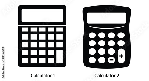 Two black and white calculator icons displayed side by side modern design