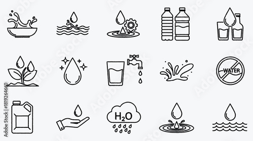 Collection of water icons representing clean energy and nature preservation concept