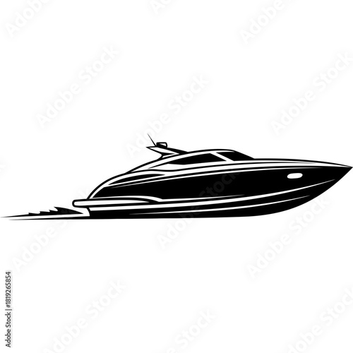 Sleek motor yacht gliding through water, a symbol of luxury and speed, modern design