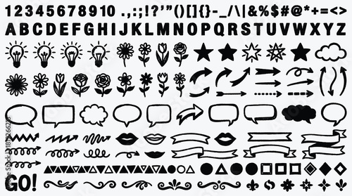Hand Drawn Doodle Collection with Numbers Letters and Decorative Elements