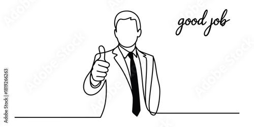 Business professional giving thumbs-up with 'good job' message