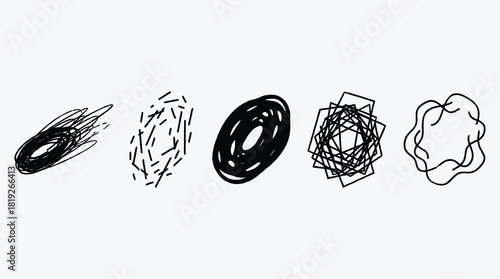 Variety of Black and White Abstract Shapes Representing Creativity and Design