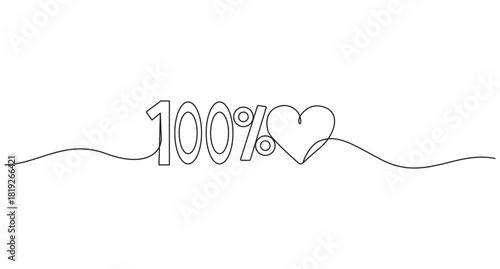 Continuous One Line Drawing of 100 Percent Symbol,Percentage Symbol Drawn with a Single Continuous Line