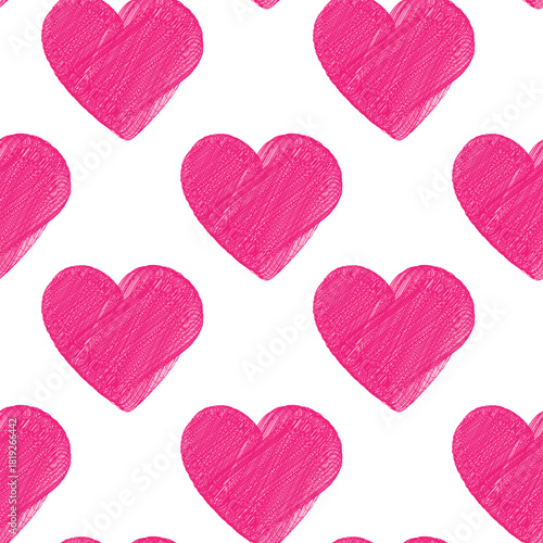 Pencil sketch Doodle Hearts Seamless Pattern in trendy soft Pink. St Valentine Day Festive Backdrop. Isolated Vector illustration Greeting Thematic Cards Background Party invite Leaflet, banner, label