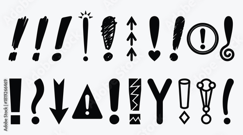 Various exclamation mark signs and question marks in different styles set