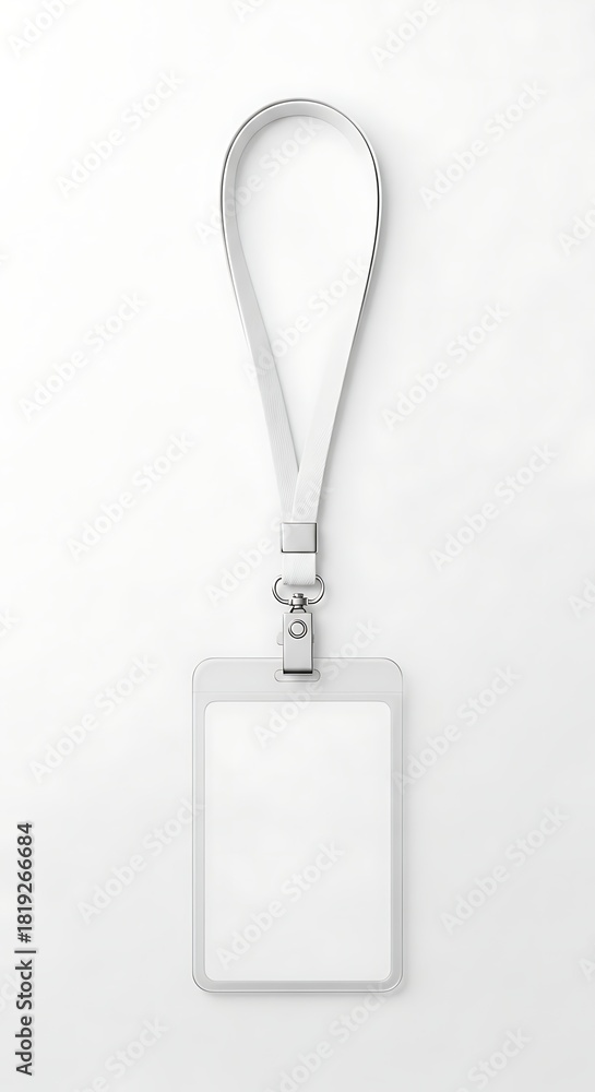Fototapeta premium Blank white badge holder with lanyard on white background