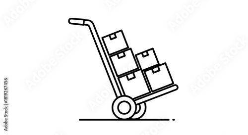 Minimalist illustration of a hand truck laden with neatly stacked boxes for transport