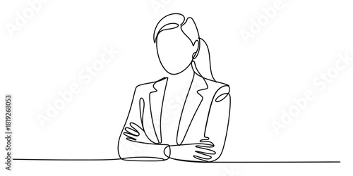 Continuous line art of professional business woman with crossed arms