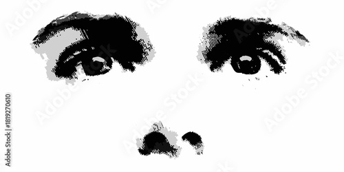 Abstract black and white portrait of a face with eyes and nose