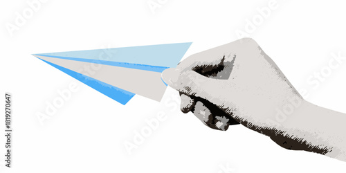 Hand launching a paper airplane symbol of freedom and innovation
