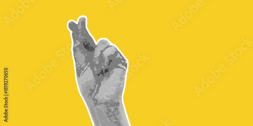 Fingers crossed hand gesture on a yellow background vector illustration