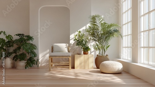 Minimal home interior with indoor plants and soft nature