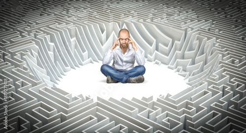 Obraz na płótnie Man solving problem thinking in maze labyrinth