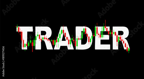 Trader text filled with candlestick chart pattern on a black background design