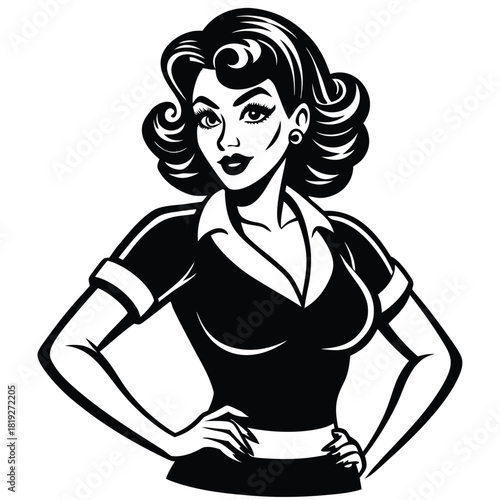Retro Female Character with Hands on Hips (Comic Style)