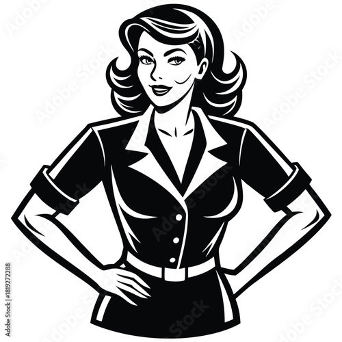 Confident Retro Woman with Hands on Hips Vector