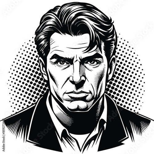 Pop Art Comic Serious Man Portrait Vector Illustration