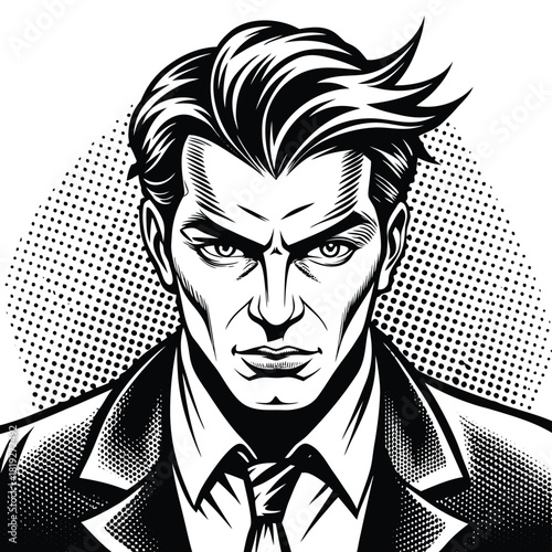 Pop Art Comic Serious Man Portrait Vector Illustration