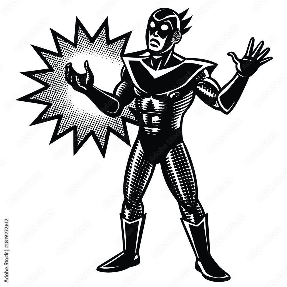 Obraz premium Pop Art Comic Superhero Character with Energy Vector