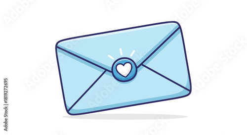 Charming pastel blue envelope design with a heart symbol conveys a message of affection