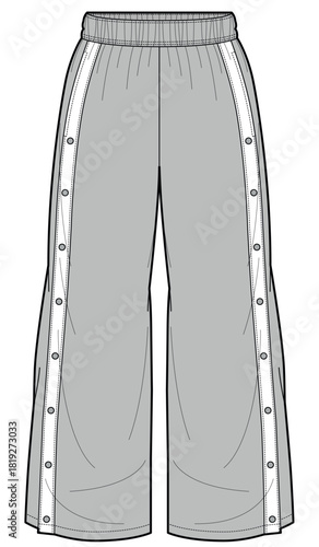 Tear Away pants basketball sweatpants with side snap button up fashion flat sketch vector illustration technical cad drawing template