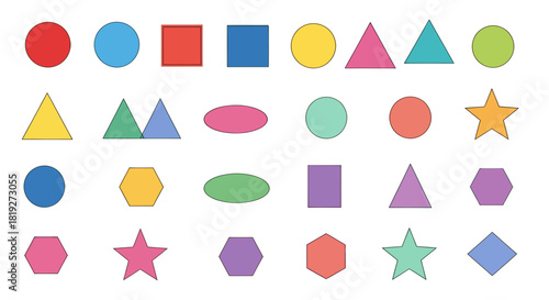 Collection of colorful geometric shapes arranged in a structured pattern for visual learning aid
