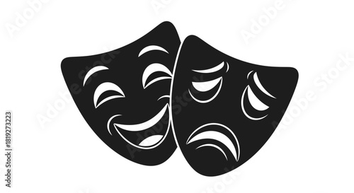 Contrasting expressions of theatrical masks in a minimalistic monochrome style representation