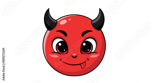 Cute cartoon devil face with a playful expression and glossy texture against white
