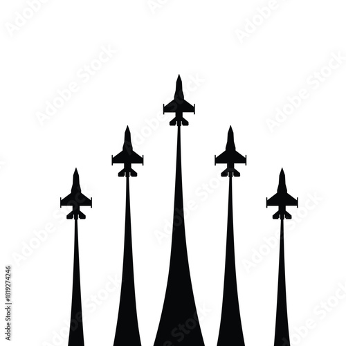Airplane Flying Formation, Air Show Display, The Disciplined Flight Vector Art Illustration on white background