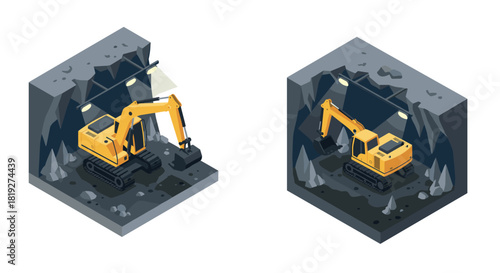 Isometric excavator: mining machinery operation in underground setting