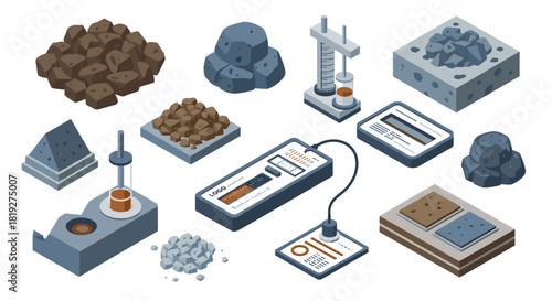 Construction material testing equipment in isometric style