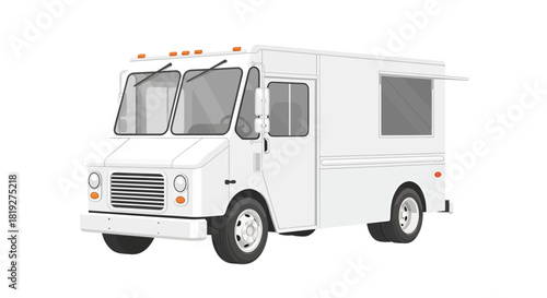 Isolated simplistic rendering of a white food truck ready for customization and branding